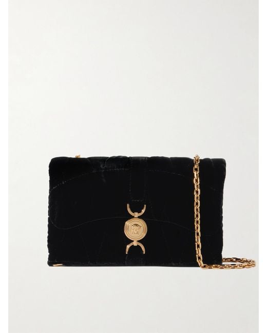 Versace Black Kleio Mini Schultertasche Aus Gestepptem Samt