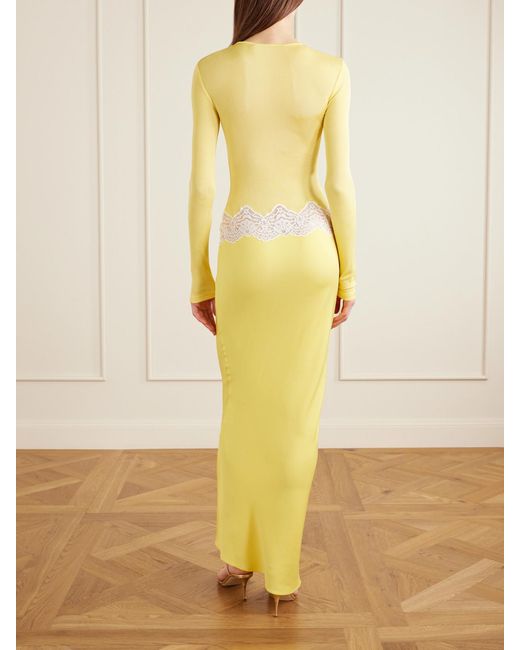 Christopher Esber Yellow Twisted-Front Cutout Lace-Trimmed Ribbed-Knit And Crepe Gown