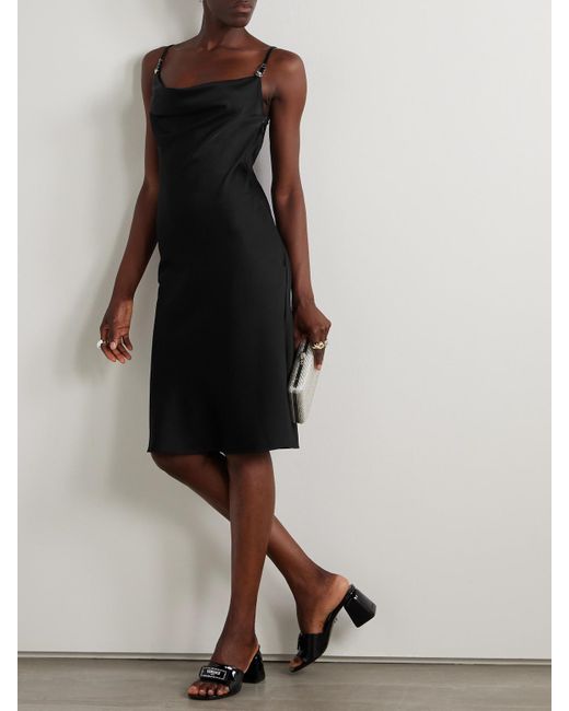 Versace Black Embellished Draped Satin Midi Dress