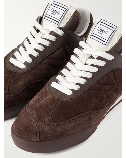 Chloé Brown Kick Sneakers Aus Gestepptem Veloursleder Mit Lederbesätzen