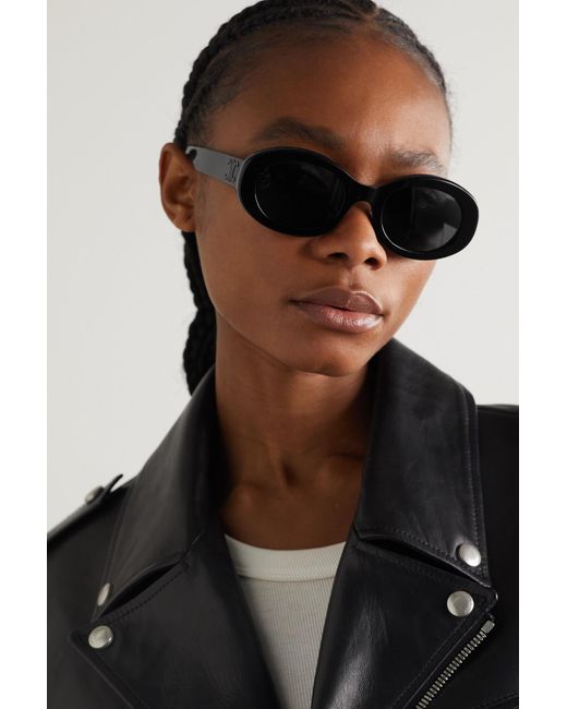 Celine Triomphe Oval-frame Acetate Sunglasses in Black | Lyst