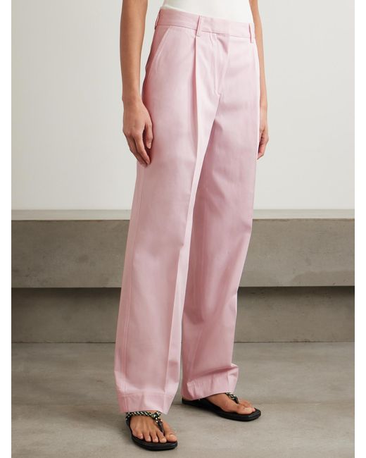 Totême Pink Pleated Cotton Wide-Leg Pants