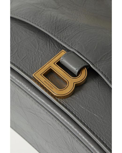 Balenciaga Gray Hourglass Crinkled-Leather Shoulder Bag