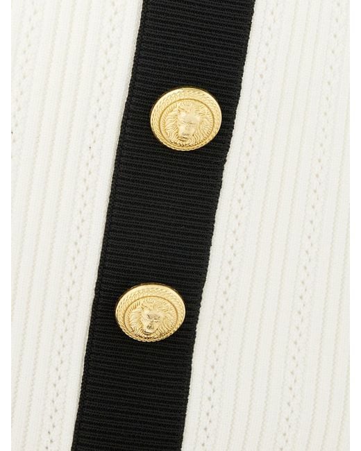 Balmain Black Button-Embellished Two-Tone Ribbed-Knit Mini Skirt