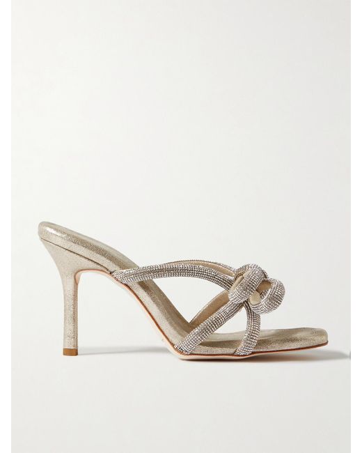 Loeffler Randall Natural Margi Crystal-Embellished Metallic Suede Mules