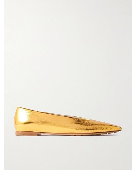 Bottega Veneta Sofia Metallic Textured-Leather Point-Toe Ballet Flats
