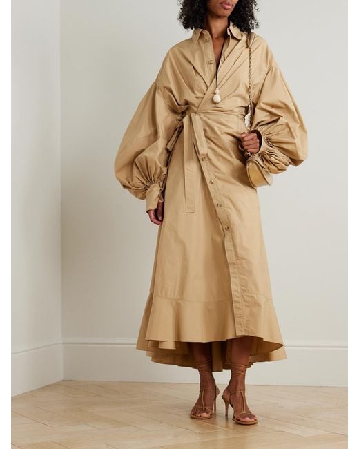 Zimmermann Natural Rebellion Gathered Cotton-Poplin Midi Wrap Dress