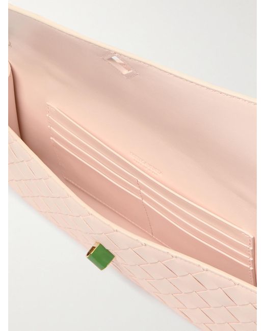 Bottega Veneta Pink Andiamo Small Embellished Intrecciato Leather Clutch