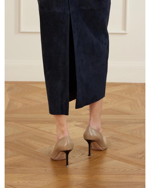 Nour Hammour Blue Selly Leather Midi Skirt