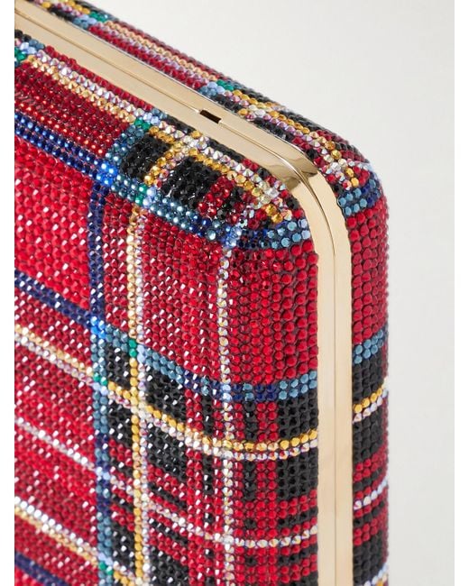 Judith Leiber Red Tartan Goldfarbene Clutch Mit Kristallen