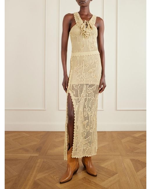Isabel Marant Natural Ornella Embellished Crocheted Cotton-Blend Midi Dress
