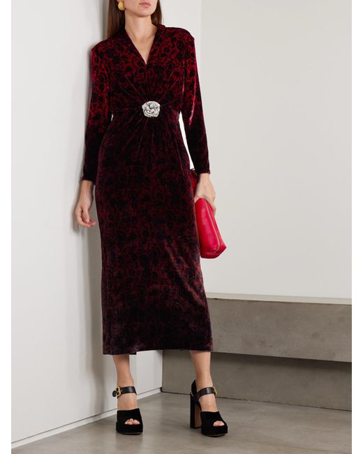saloni velvet midi dress Saloni - Fabienne gathered printed velvet midi dress