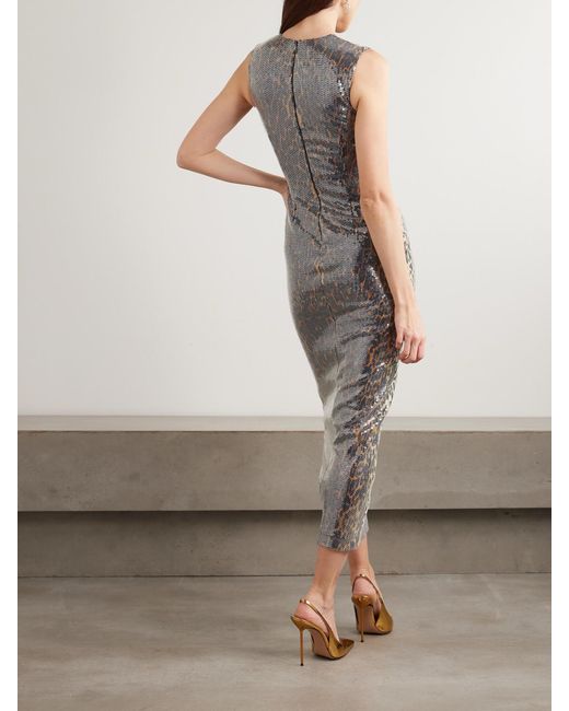 Alex Perry Natural Leopard-Print Sequined Stretch-Mesh Midi Dress