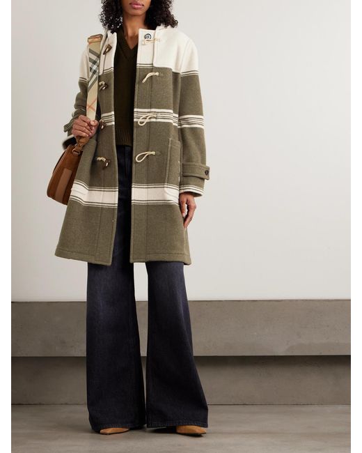 Burberry Natural Hooded Striped Wool And Cotton-Blend Coat