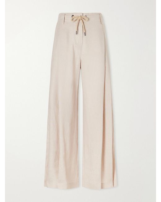 Brunello Cucinelli Natural Linen Wide-Leg Drawstring Pants
