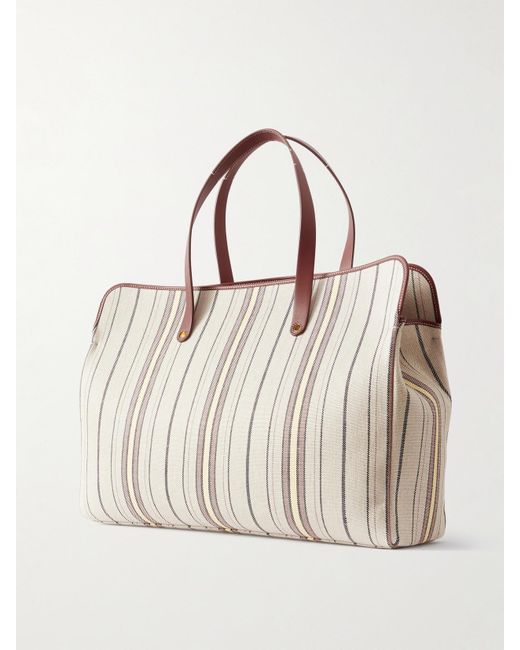 Loro Piana Natural Laguna Leather-Trimmed Striped Canvas Tote