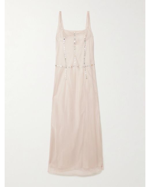 Staud White Greta Button-Embellished Silk-Organza Maxi Dress