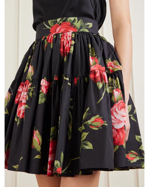 Dolce & Gabbana Tiered Floral-Print Cotton-Poplin Mini Skirt