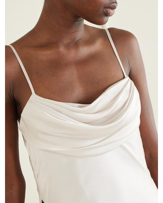 ANDRES OTALORA White Inoportuna Printed Ruched Ruffled Satin Maxi Dress
