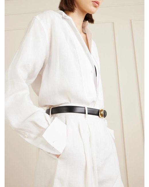 Ralph Lauren White Kirstin Hemd Aus Leinen Mit Baumwollbesätzen