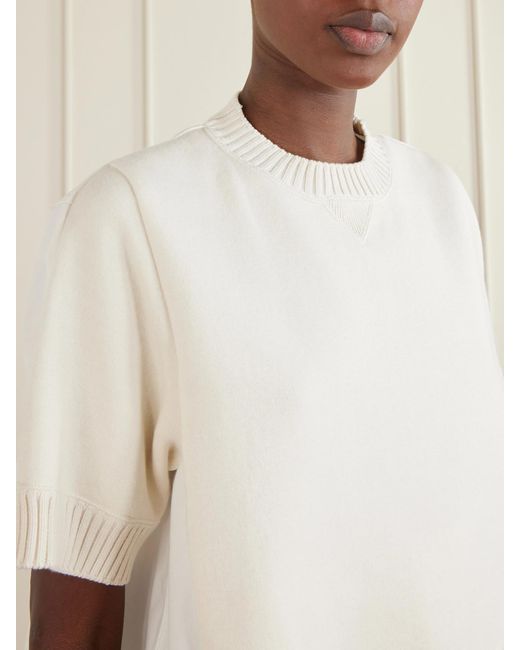 Sacai White Layered Shell-Trimmed Cotton And Cashmere-Blend T-Shirt
