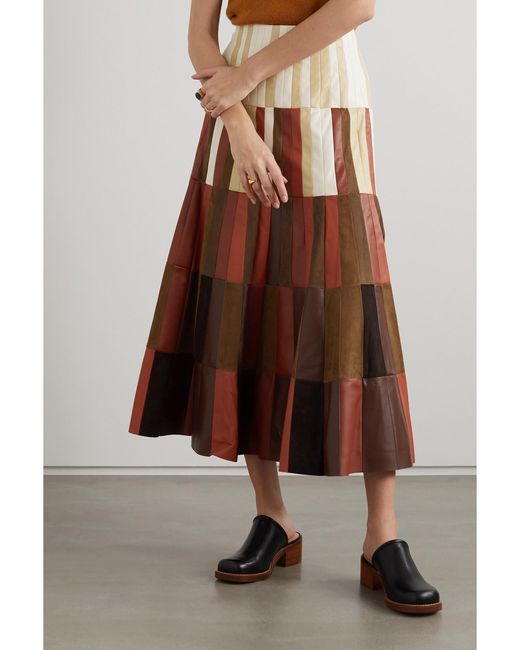 Gabriela Hearst Brown Mayita Patchwork Suede And Leather Skirt