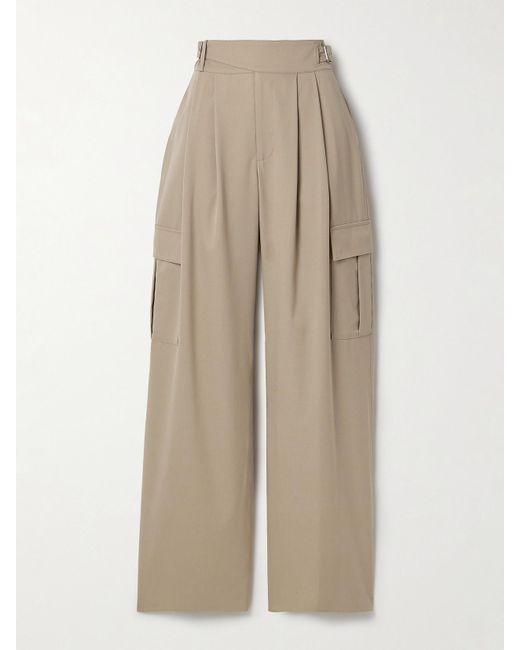 Salon 1884 Natural Net Sustain Buckled Pleated Twill Straight-Leg Cargo Pants