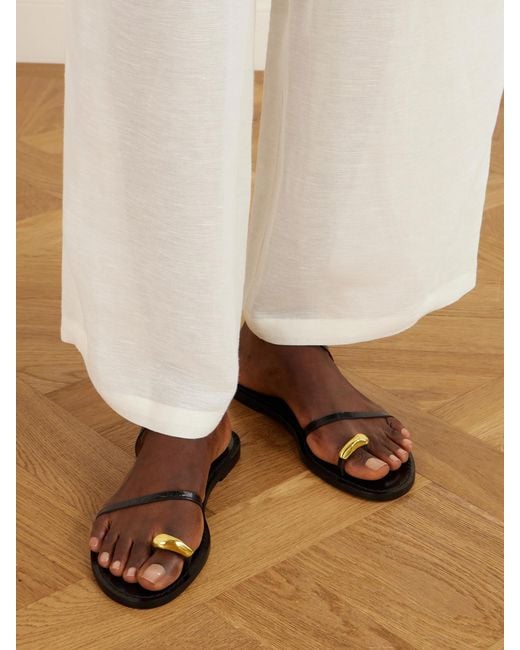 Amanu Black The Marrakech Embellished Leather Flats
