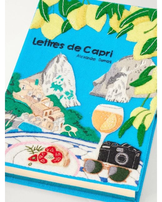 Olympia Le-Tan Blue Lettres De Capri Embroidered Canvas Clutch