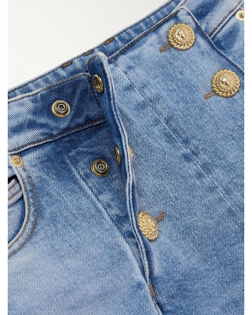 Balmain Blue Embellished Paneled High-Rise Skinny Jeans