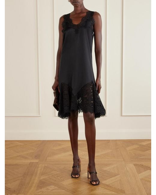 Stella McCartney Black Lace-Trimmed Satin Mini Dress