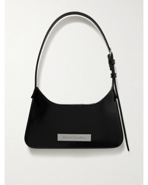 Sac Porté Épaule En Cuir Verni À Ornements Platt Mini Acne en coloris Black