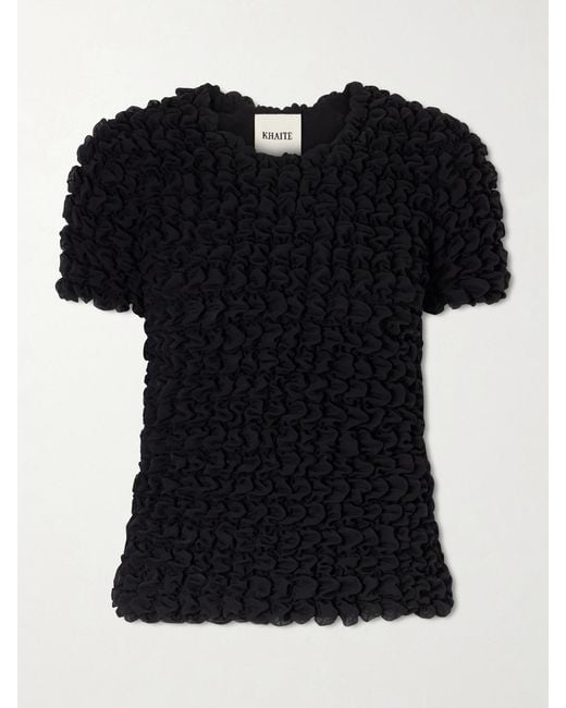 Khaite Black Polly Ruched Silk-Chiffon Top
