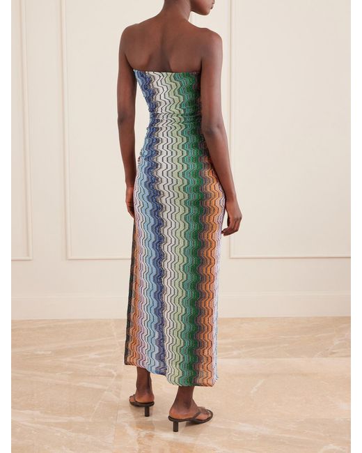 Missoni Blue Strapless Striped Metallic Crochet-Knit Coverup