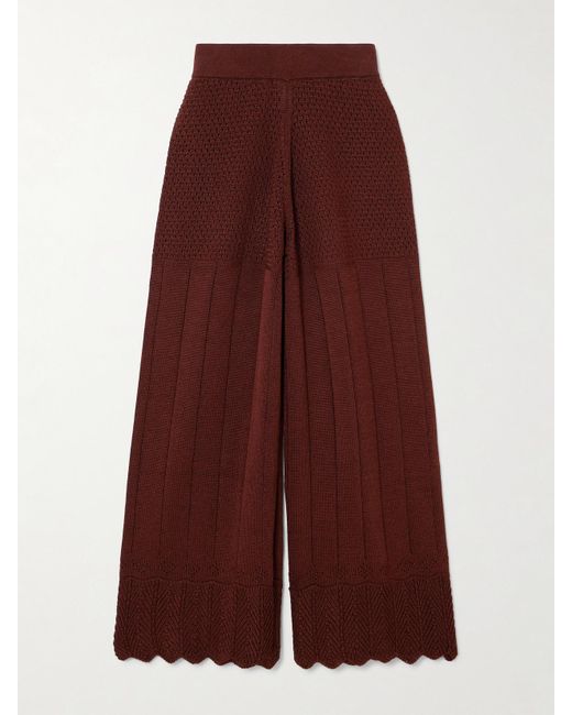 Eres Purple Chimère Récit Hose Mit Weitem Bein Aus Lochstrick Aus Einer Baumwollmischung