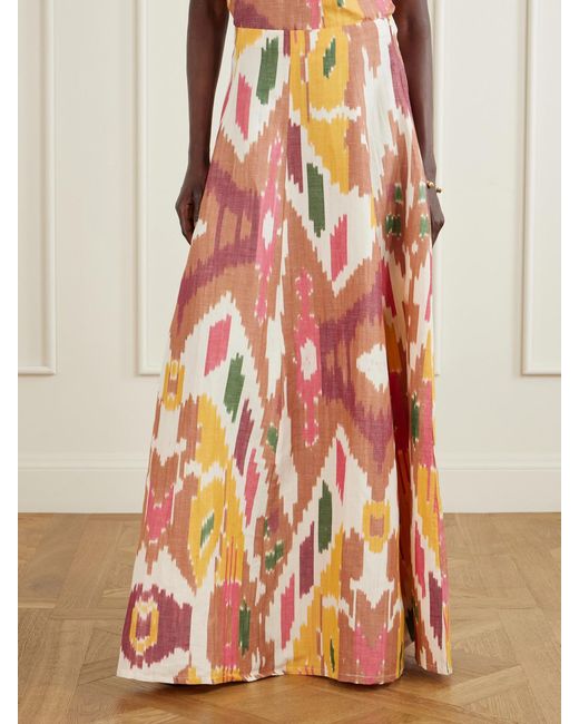 Emporio Sirenuse White Kika Printed Cotton And Linen-Blend Maxi Skirt