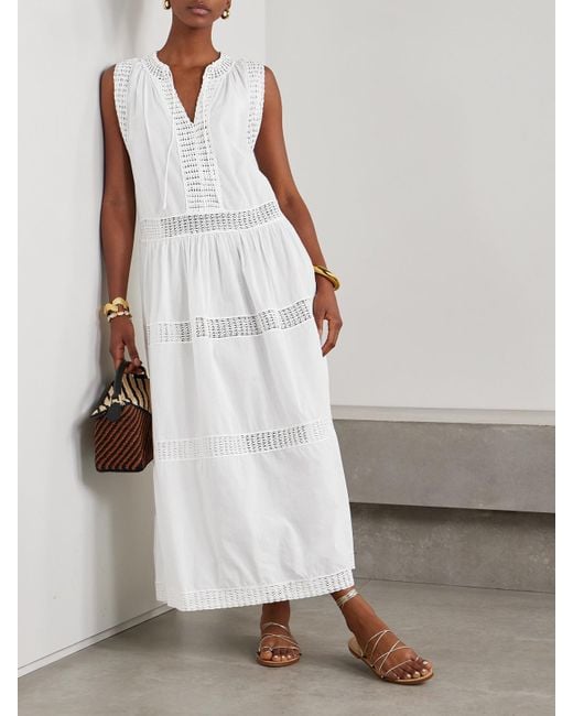 Ulla Johnson White Thalia Maxikleid Aus Baumwoll-Voile Mit Häkeleinsätzen