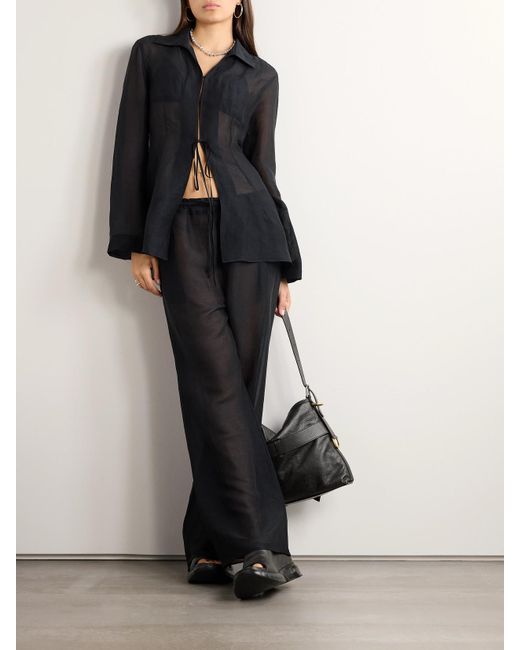 Givenchy Black Silk And Linen-Blend Voile Wide-Leg Pants