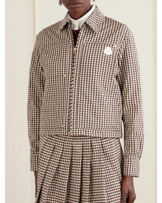 Moncler Brown Cropped Appliquéd Gingham Cotton-Blend Shirt