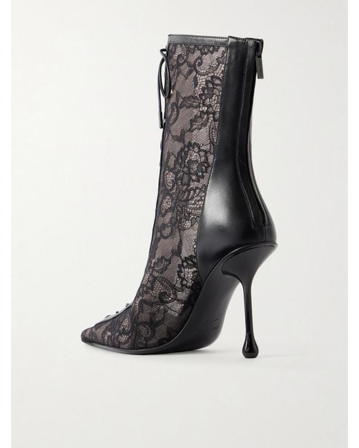Jimmy Choo Black Scarlett 95 Lace And Leather-Trimmed Ankle Boots