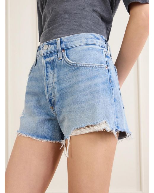 Agolde Blue Parker Distressed Denim Shorts