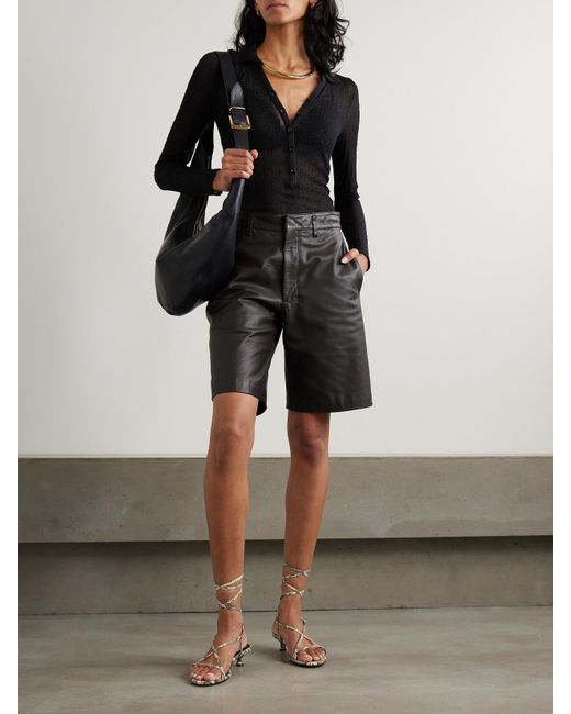 FRAME Black Cotton-Blend Mesh Top