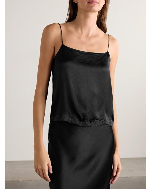 The Row Black Kilari Cotton-Blend Lace-Trimmed Silk-Charmeuse Camisole