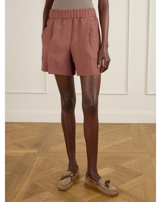 Brunello Cucinelli Red Pleated Twill Straight-Leg Shorts