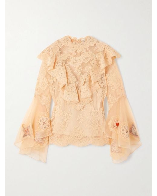 Zimmermann Natural Hypnotic Appliquéd Ruffled Lace Blouse