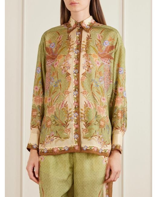 Zimmermann Metallic Indra Floral-Print Relaxed Shirt