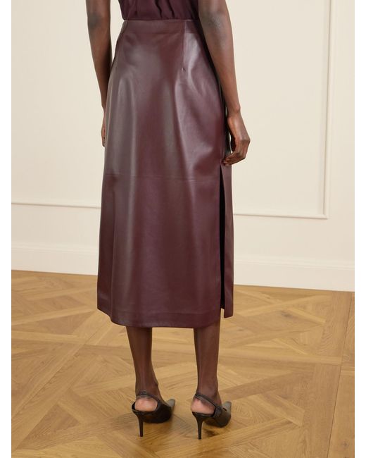 Veronica de Piante Purple Gisele Paneled Leather Midi Skirt