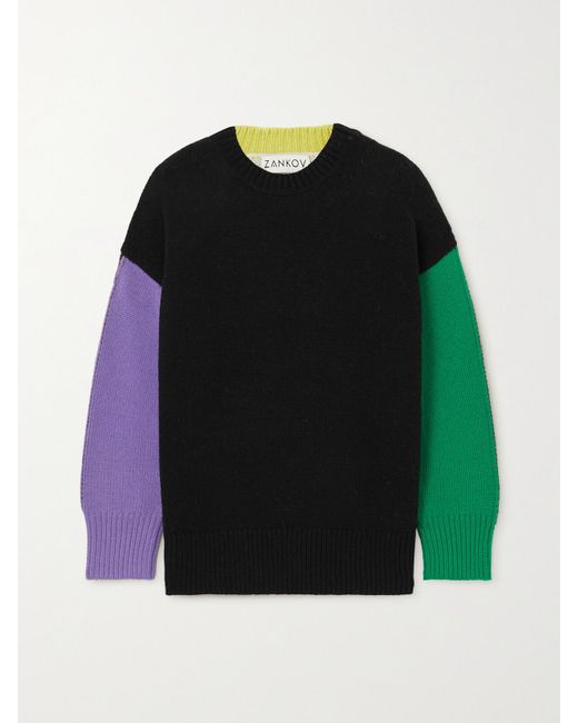 Zankov Black Ryo Color-Block Wool-Blend Sweater