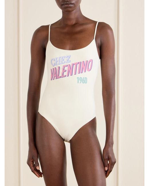 Valentino Garavani Pink Logo Print Swimsuit