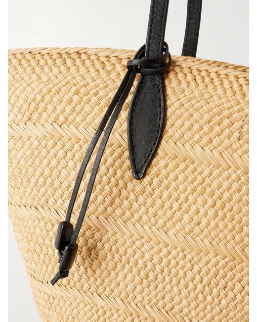 Hunting Season Natural Trapeze Basket Leather-Trimmed Raffia Tote